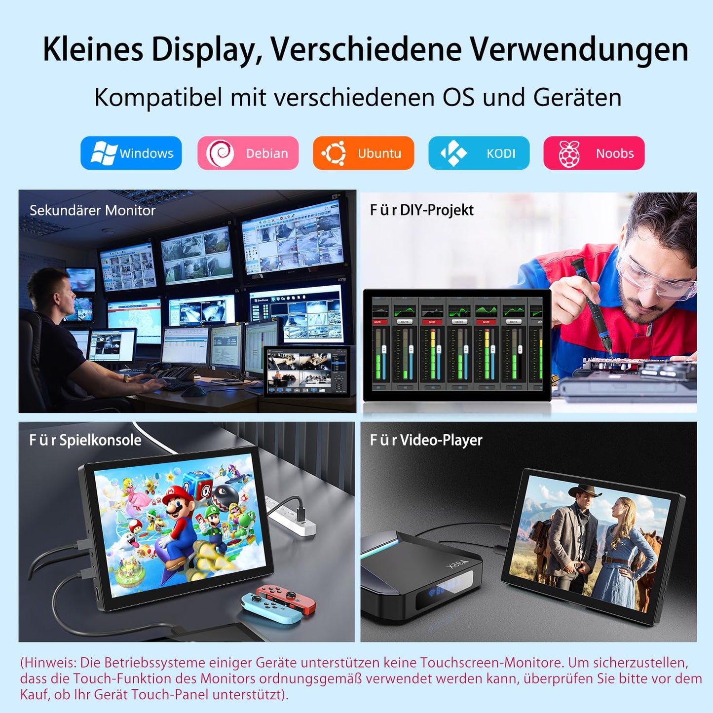 Portable Touchscreen Monitor, 10.1 inch portable touchscreen monitor with Full HD 1920x1200 IPS screen, HDMI USB-C external monitor for PC, laptop, computer, PS4, PS5, Xbox, Ras Pi.