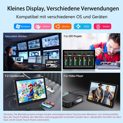 Portable Touchscreen Monitor, 10.1 inch portable touchscreen monitor with Full HD 1920x1200 IPS screen, HDMI USB-C external monitor for PC, laptop, computer, PS4, PS5, Xbox, Ras Pi.