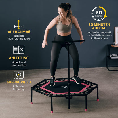 SportPlus Fitness Trampoline for home use, trampoline with adjustable handlebar, bungee suspension, workout & cardio training, premium quality Designed in Germany, 130kg capacity.