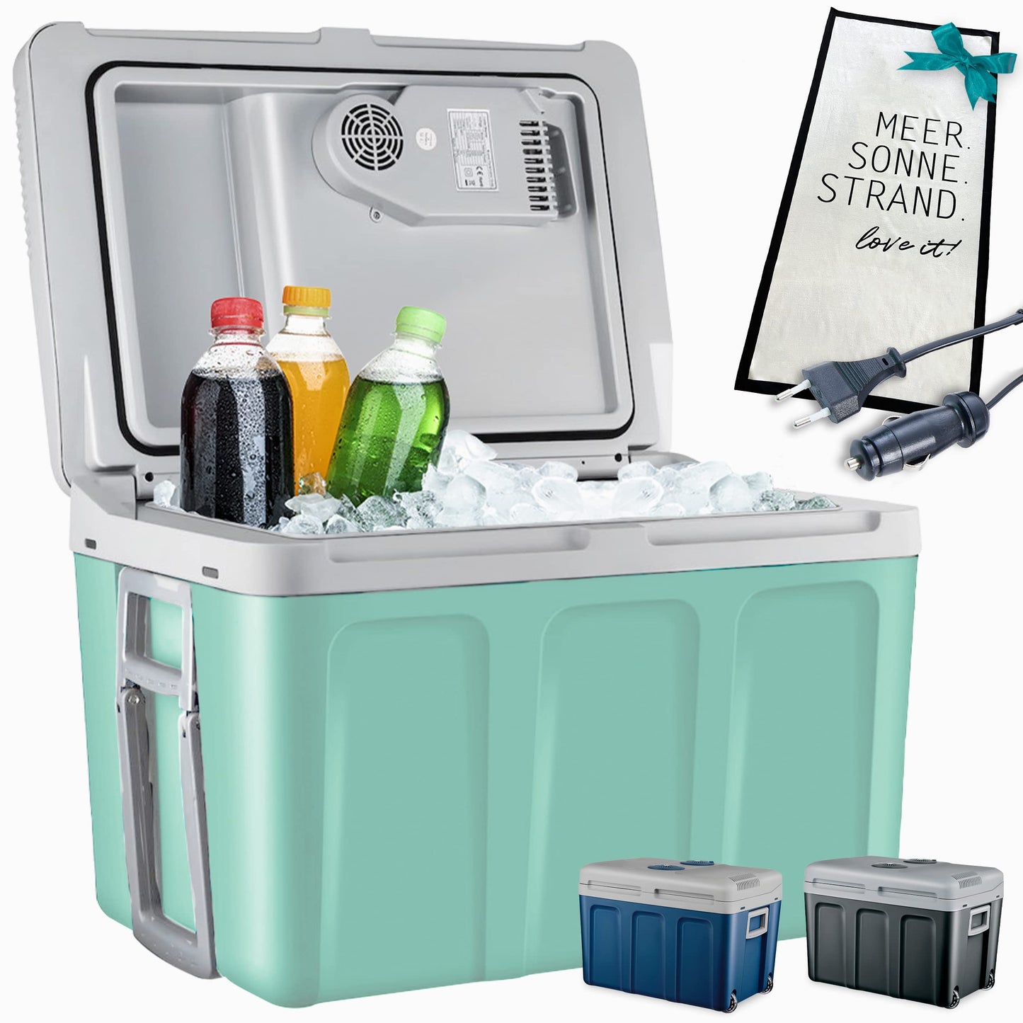 TOM 2in1 XXL cooler 40l with cooling and heating function – electric coolbox with wheels – 230V & 12V power connection – Electric – for car, camping, RV & Co – Plus gift (Mint)