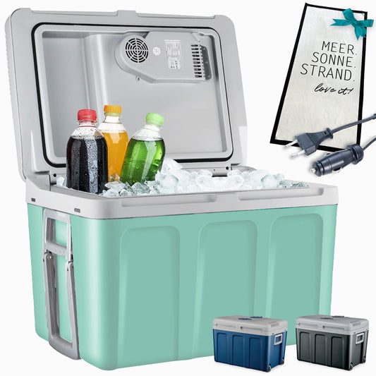 TOM 2in1 XXL cooler 40l with cooling and heating function – electric coolbox with wheels – 230V & 12V power connection – Electric – for car, camping, RV & Co – Plus gift (Mint)