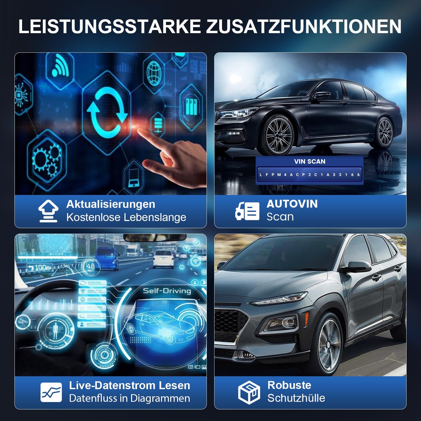 Car diagnostic tool, MUCAR CS5 OBD2 diagnostic tool with 5 system diagnoses (ECM/SRS/ABS/BCM/TCM), car diagnostic tool for AutoVIN, Android 7.0, free to use.