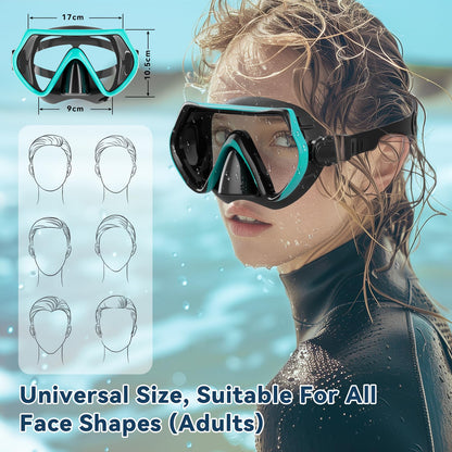 Adult Diving Mask, 180° Wide Angle Anti-Fog Dive Mask with Adjustable Silicone Strap, Snorkel Mask with HD Tempered Glass for Diving, Snorkeling, and Swimming 14+ (Green)
