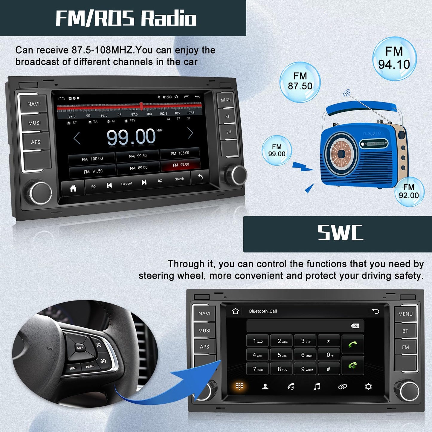 Hikity DAB/DAB+ Android 13 Car Radio for VW Touareg 2004-2011 Transporter T5 Multivan 2004-2009 with Wireless Carplay Android Auto 7-Inch Screen Radio with GPS WiFi FM RDS HI-FI Rearview Camera