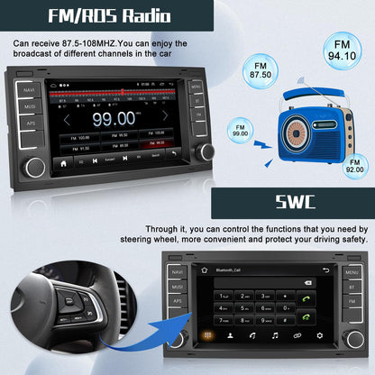 Hikity DAB/DAB+ Android 13 Car Radio for VW Touareg 2004-2011 Transporter T5 Multivan 2004-2009 with Wireless Carplay Android Auto 7-Inch Screen Radio with GPS WiFi FM RDS HI-FI Rearview Camera