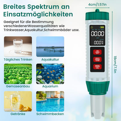 PlayDen PH Meter Water, PH/TDS/EC/Salinity/Thermometer 5 in 1 pH Value Meter with LCD Display, Automatic Temperature Compensation pH Pool Tester, High Precision Drinking Water Tester