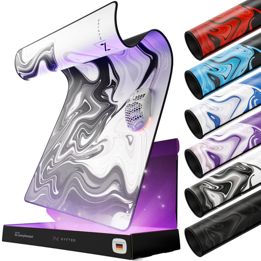 Nyfter - Premium XXL Gaming Mousepad Nyfpad 900x500mm Mousepad in Liquid Design Waveless with extra stitched edges (White-Black)