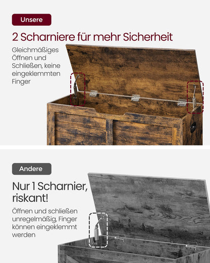 VASAGLE Shoe Bench, Storage Bench with 2 safety hinges, Shoe Cabinet, Country Style, 40 x 100 x 46 cm, for Entryway, Bedroom, Living Room, Vintage Brown LSB061T01