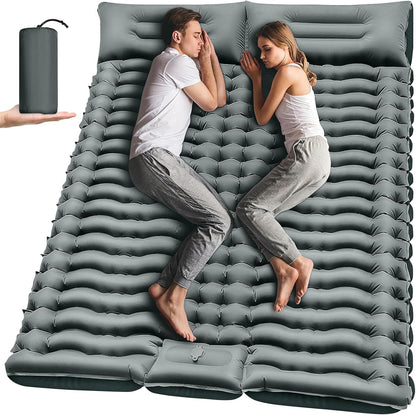 Yuzonc Double Camping Mattress, Self-Inflating Camping Pad with Foot Pump, Ultralight Thickened Sleeping Mat for Hiking Travel Backpacking Tent (Gray)