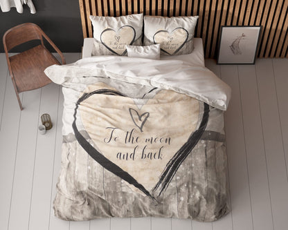 Sleeptime bedding set 4-piece 135cm x 200cm brown - Love - soft & wrinkle-free duvet covers with zipper - bedding set with 2 pillowcases 80cm x 80cm
