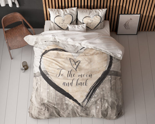 Sleeptime bedding set 4-piece 135cm x 200cm brown - Love - soft & wrinkle-free duvet covers with zipper - bedding set with 2 pillowcases 80cm x 80cm
