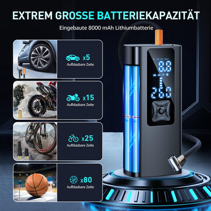 Suafsu Electric Air Pump Bike Battery Compressor - 150 PSI Mini Portable Bike Pump Air Compressor For Car, Motorcycle, Bike, Balls, rechargeable via USB-C, also serves as a flashlight and power bank.