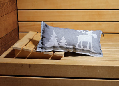 Jokipiin Pellava JOKIPIIN 1 Sauna pillow and travel pillow Moose, 40 x 22 cm, Linen/cotton, made in Finland, grey/white, 22 x 40 cm