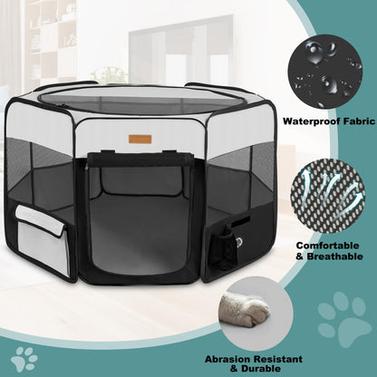 Akinerri pet playpen, portable, foldable, playpen for dogs/cats/puppies, exercise pen for dogs and cats, for indoors and outdoors, removable mesh shade cover.