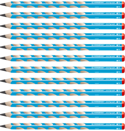 STABILO - Ergonomic triangular pencil for right-handers - EASYgraph in blue - 12 pack - Hardness grade 2B