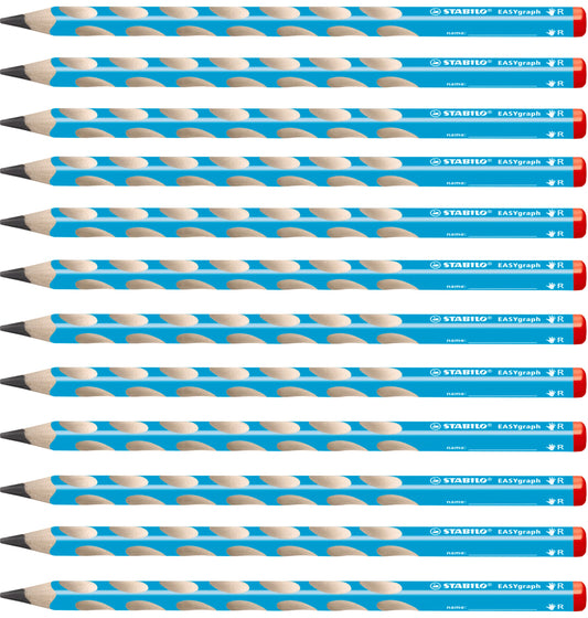 STABILO - Ergonomic triangular pencil for right-handers - EASYgraph in blue - 12 pack - Hardness grade 2B