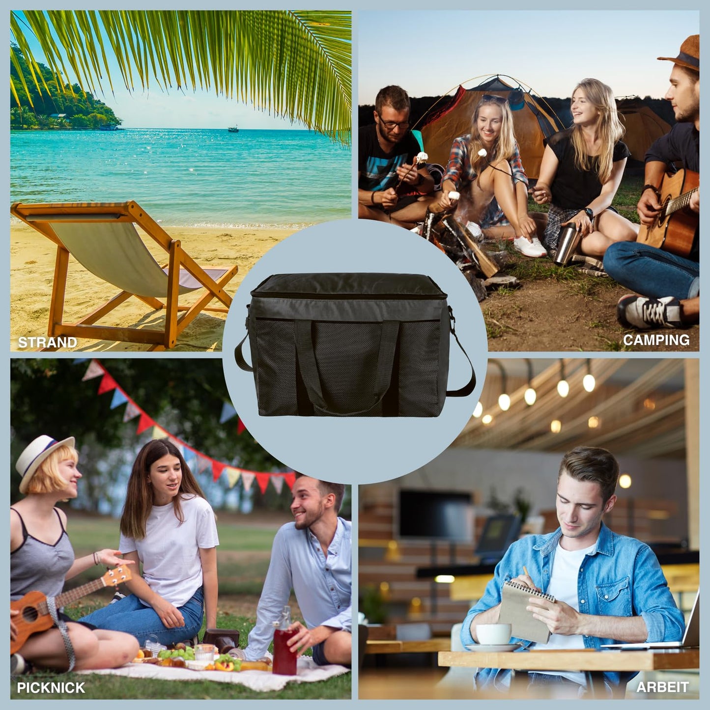 XXL cooler bag insulated drinks & snack bag ice bag picnic bag for camping traveling vacation 15, 25, or 45 liters (45 liters - Black)