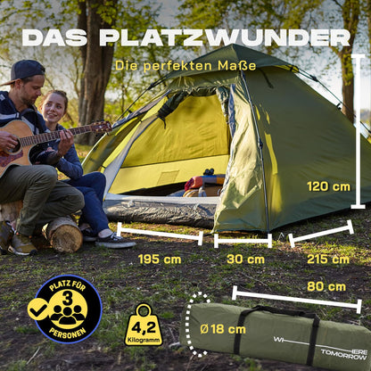 Lumaland Pop Up Camping Tent | 2-3 Person Dome Tent 215 x 195 x 120 cm | 4 Season Igloo Tent | Outdoor Trekking & Festival Pop-Up Tent | Lightweight, Waterproof & Durable [Green]