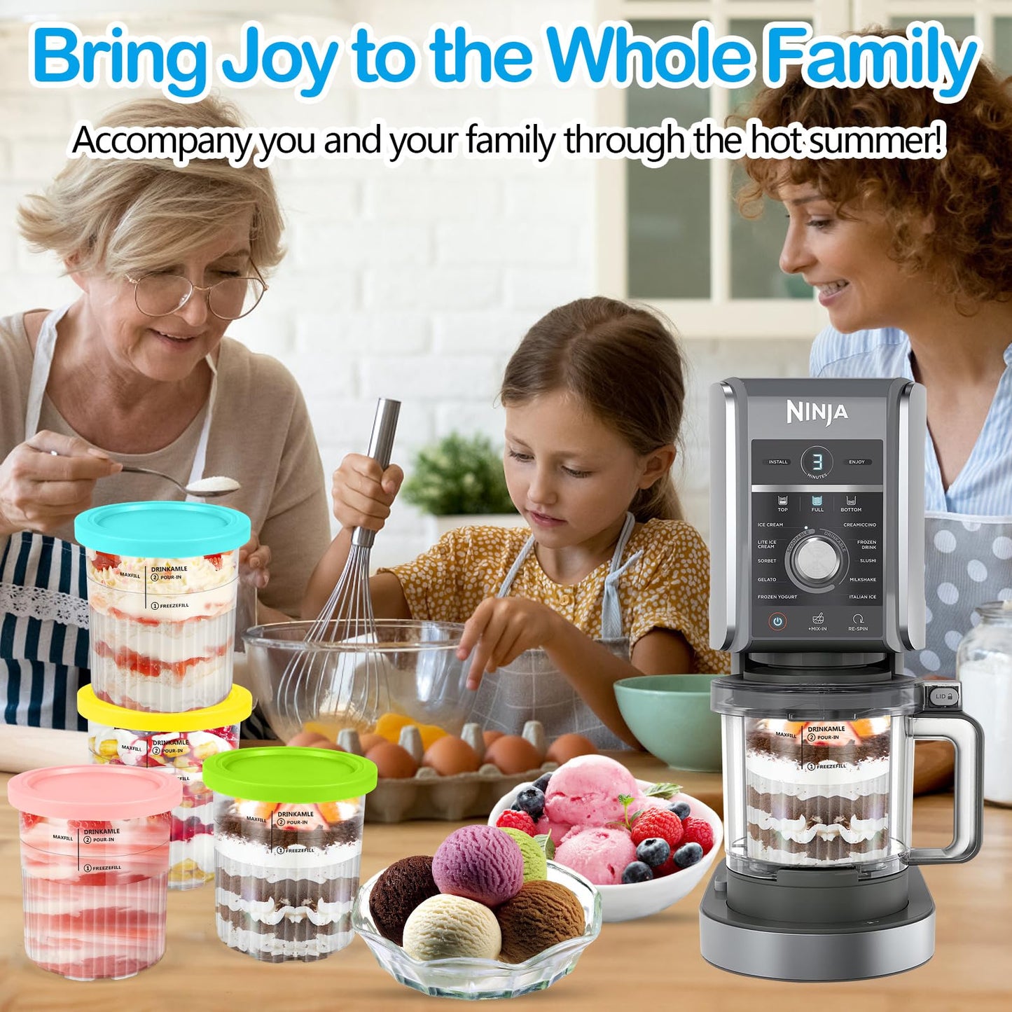 Apritsce Creami Deluxe containers for Ninja ice cream maker, 4 pieces of ice cream containers for Ninja NC500EU, Creami Creami Deluxe accessories with lids and spoons, dishwasher safe for Ninja ice cream containers.