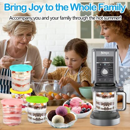 Apritsce Creami Deluxe containers for Ninja ice cream maker, 4 pieces of ice cream containers for Ninja NC500EU, Creami Creami Deluxe accessories with lids and spoons, dishwasher safe for Ninja ice cream containers.