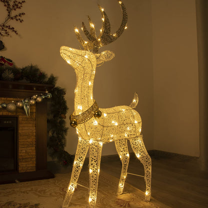 Illuminate your home this holiday season with this charming 1.2M golden and white iron frame LED reindeer decoration. Perfect for both indoor and outdoor use, this glowing Christmas decor will bring warmth and cheer to your space.