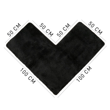 BADELIGA® corner shower mat, perfect mat for square shower enclosures. Extremely fluffy, non-slip & washable. Dryer-safe. Bath mat, bath rug with corner cutout 50 x 100 x 100 cm in black.
