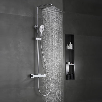 JOHO Thermostat Shower Set Shower System Rain Shower Shower Set Shower Mixer with 304 Stainless Steel Shower Head (Square 30x30cm)
