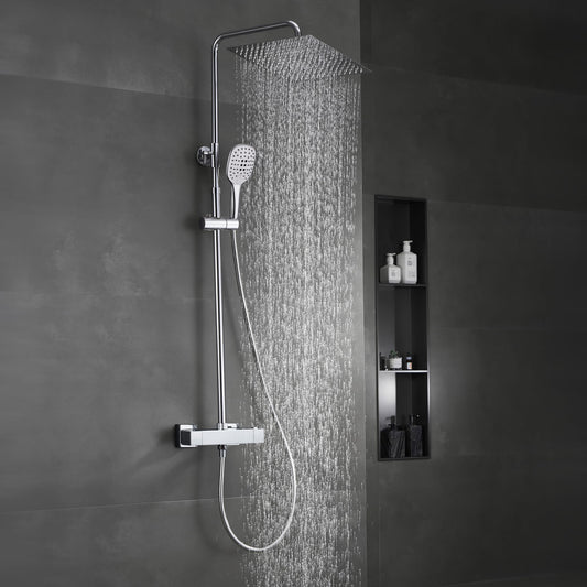 JOHO Thermostat Shower Set Shower System Rain Shower Shower Set Shower Mixer with 304 Stainless Steel Shower Head (Square 30x30cm)