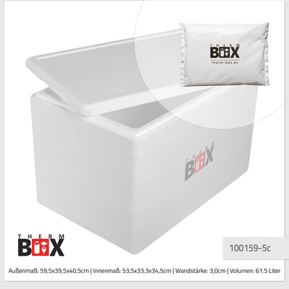 THERM-BOX Styrofoam box 61W with 5 cooling elements for cooler 61.5L Interior: 53x33x34cm Transport box Thermal container Reusable