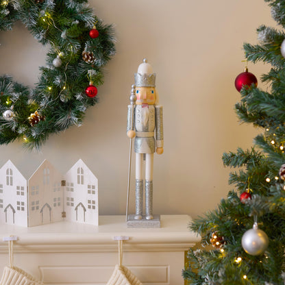 THE TWIDDLERS Large Wooden Christmas Nutcracker Figures (White & Silver), XL 50cm - Traditional Christmas Decoration