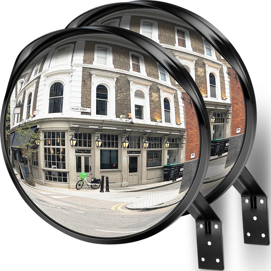 Angooni 2 PCS 40 cm PC Convex Traffic Mirror, Adjustable Wide Angle Safety Mirror, Garage Mirror, Acrylic Round Traffic Mirror (Supports Indoor and Outdoor Use)