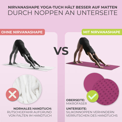 NirvanaShape Yoga Towel non-slip | Hot Yoga Towel with anti-slip nubs | hygienic yoga towel cover for yoga mat [185 x 63 cm]