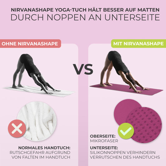 NirvanaShape Yoga Towel non-slip | Hot Yoga Towel with anti-slip nubs | hygienic yoga towel cover for yoga mat [185 x 63 cm]
