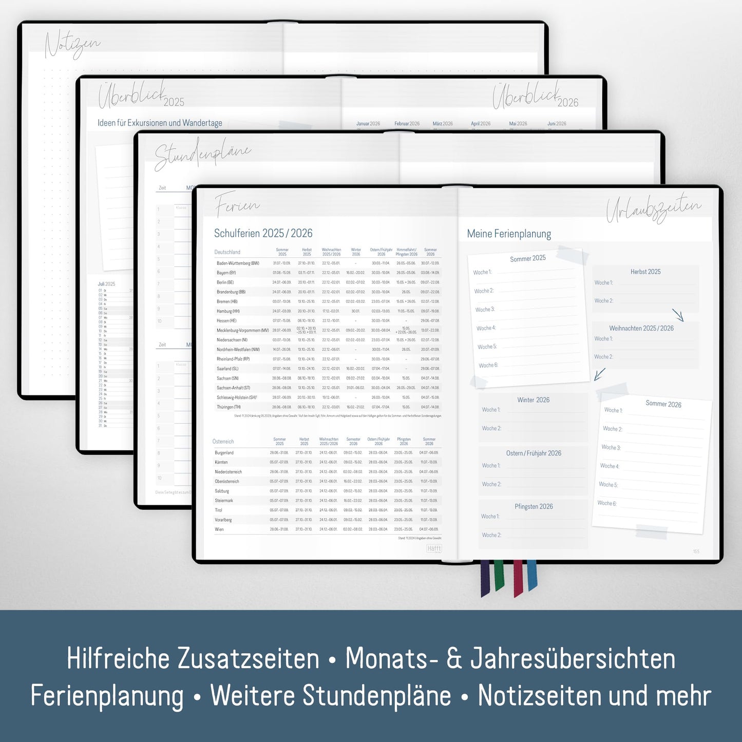 Häfft® Teacher Planner 2025/2026 A5 + "Black Edition" Hardcover teacher planner/school year planner with 236 pages, stickers, and more - sustainable & eco-friendly.