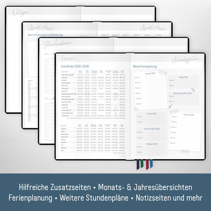 Häfft® Teacher Planner 2025/2026 A5 + "Black Edition" Hardcover teacher planner/school year planner with 236 pages, stickers, and more - sustainable & eco-friendly.