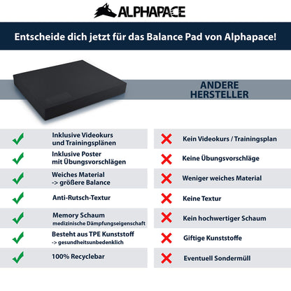 ALPHAPACE Balance Pad 40x33x6cm in black incl. free exercise poster - Innovative balance cushion for optimal full-body workout - To improve coordination, balance & strength.