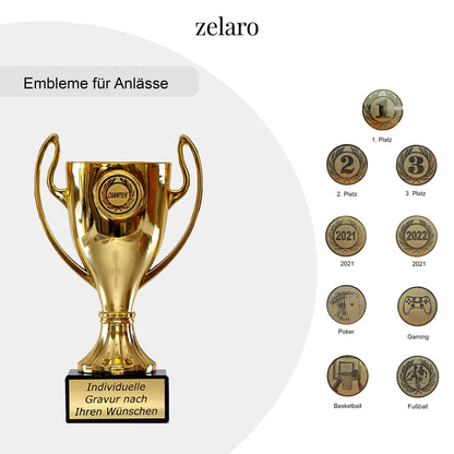 Zelaro Gold Handle Trophy | Trophy with Engraving Custom Text - Trophy in 5 sizes | Football Trophy | Soccer Trophy Kids - 16 cm incl. Marble Base