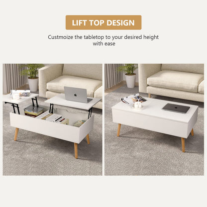 VOWNER Coffee Table, Adjustable Height, Extendable, Retractable, Separate Hidden Storage, Double Lift Top, Living Room Table, White.