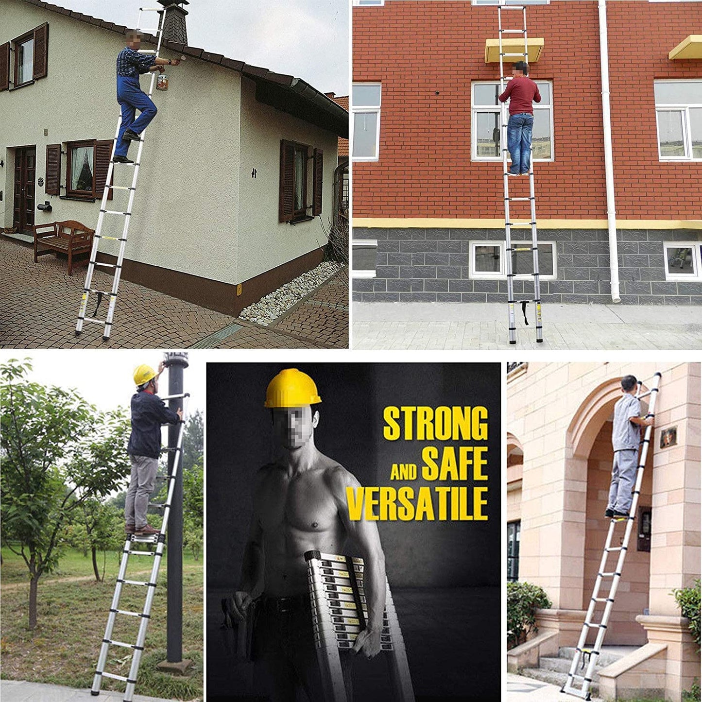 Multipurpose ladder 5m telescopic ladder aluminum folding ladder non-slip extendable sturdy step ladder 150 kg/330 lbs capacity