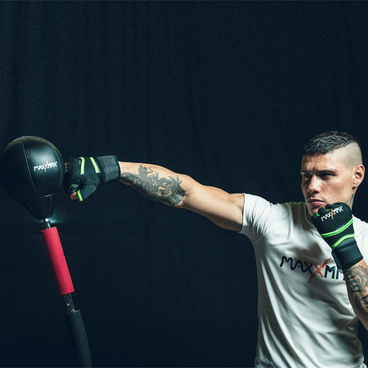 MaxxMMA Advanced adjustable speed punching bag with stand, Cobra reflex training bag, height adjustable, includes 2 balls, speed control bar, boxing gloves.