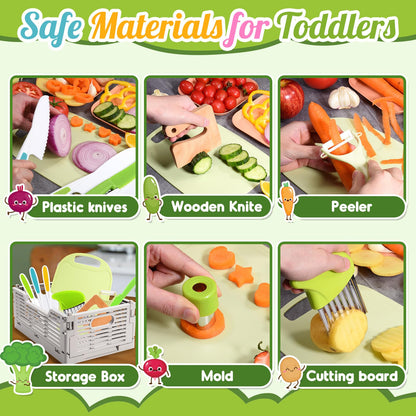 JoltJive kids knife, kids knife for ages 1 2 3 4 5 6 years children's kitchen with foldable storage box and serrated blade, Montessori toy as Christmas and birthday gift