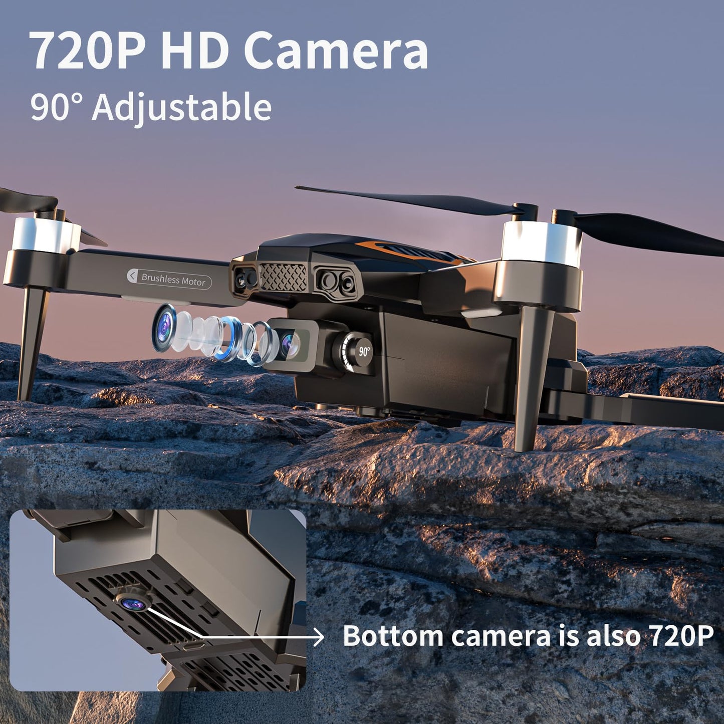 Camera drone for kids, brushless motor, gesture control, gravity control, 3D flips and auto-hover, waypoint flight, one-button start for adults/beginners.