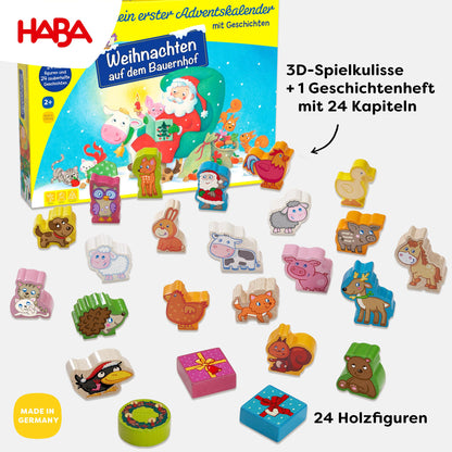 HABA Advent Calendar - Christmas on the Farm - 3D game scene with 24 charming wooden figures - Christmas calendar for children from 2 years - 1303156001