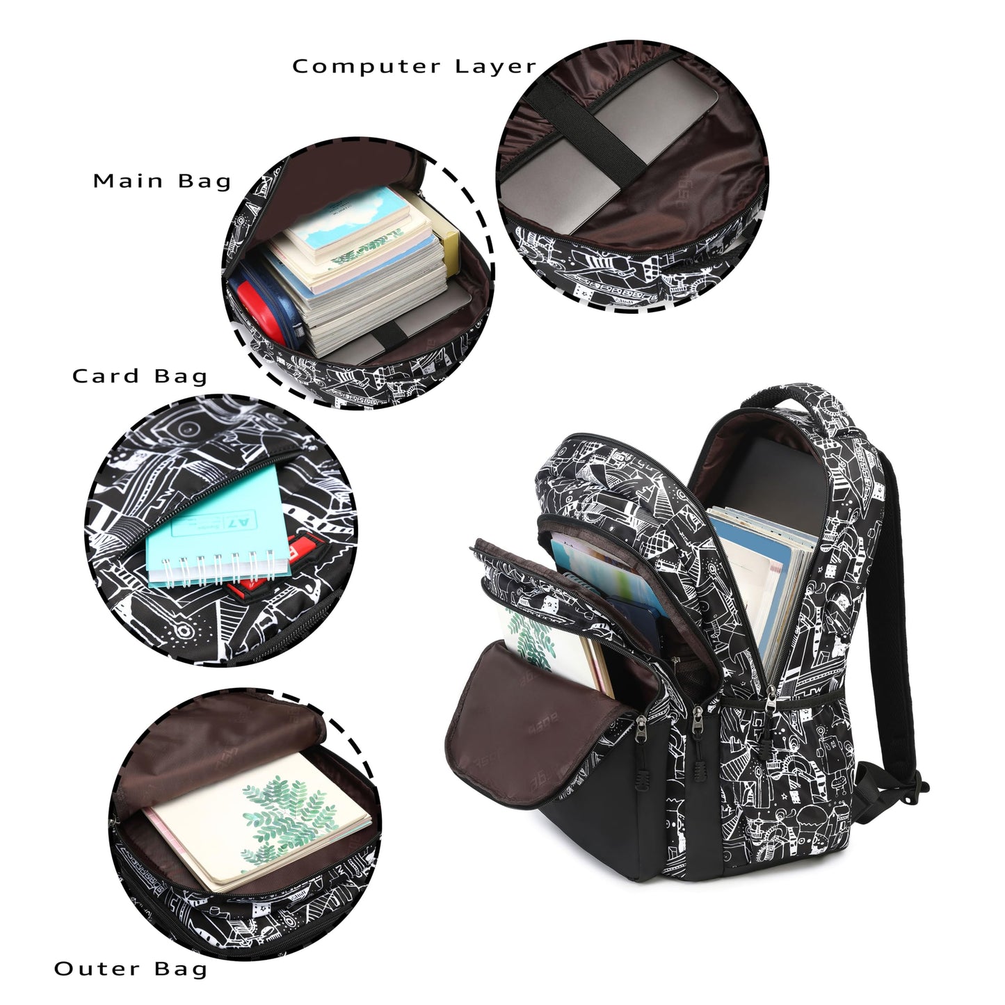 Asge school backpack for boys teenagers, made of nylon. Large school bags for girls, kids backpacks with prints for 8-16 years old. Waterproof school bags for boys.