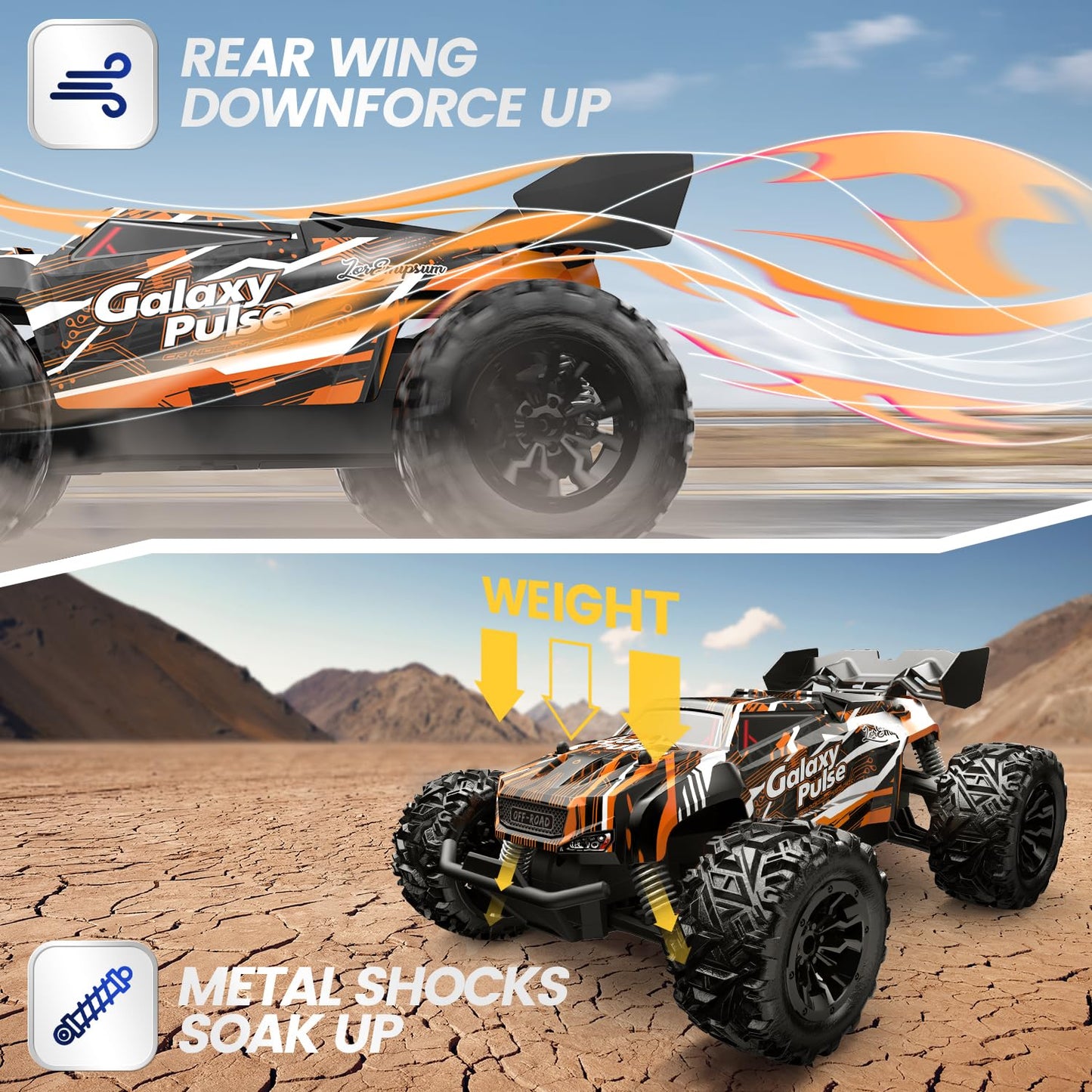 DEERC Remote Control Car, 2.4Ghz Glow RC Cars with 2 rechargeable batteries for 40 minutes of playtime, All Terrain Off-Road Monster Truck Toy for Boys Kids aged 8 and up.