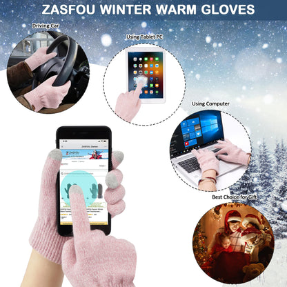 ZASFOU Women's Winter Hat Scarf Touchscreen Gloves Set Thermal Beanie Knit Tube Scarf Winter Gloves Gift for Women