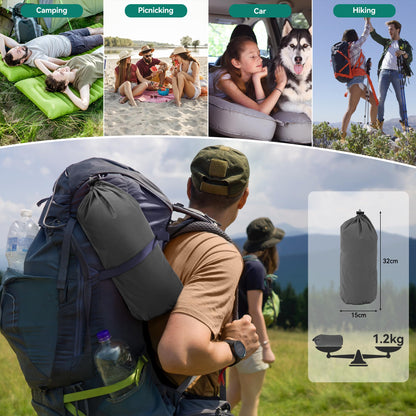 YITAHOME self-inflating sleeping pad for 2 people, 195x120, ultralight camping air mattress with built-in pump and pillow. Comes with carrying bag and foot pump for travel. (Dark Grey)