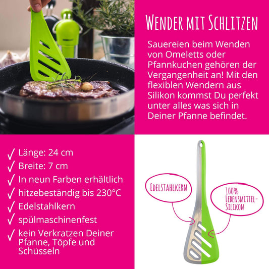 Kitchen helper set from Kochblume - design turner S & gravy spoon S & ladle S & flex spoon S 4-piece set | Premium silicone | Heat-resistant | Dishwasher safe | Color: pink.