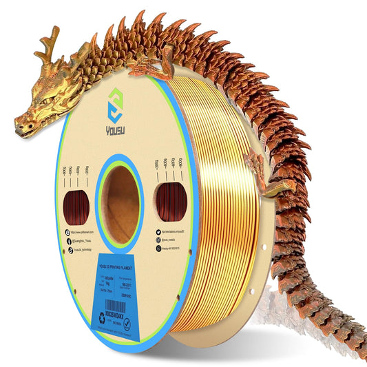 YOUSU Tricolor PLA Filament, 3D Printer Filament 1.75mm(±0.03mm), Silk Gold/Copper/Black Tricolor Filament, Compatible with Most FDM Printers, 1kg/2.2lbs