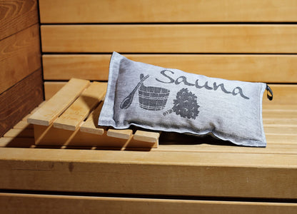 JOKIPIIN | 1 x Favorite sauna pillow travel pillow | Design: Sauna | Dimensions: 40 x 22 cm, linen/cotton | pollutant tested Ökotex 100 | Made in Finland (Black/White)